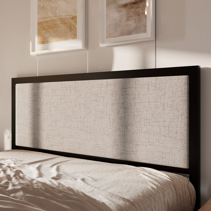 Wade Logan® Ataman Metal Platform Bed With Simple Upholstered Headboard